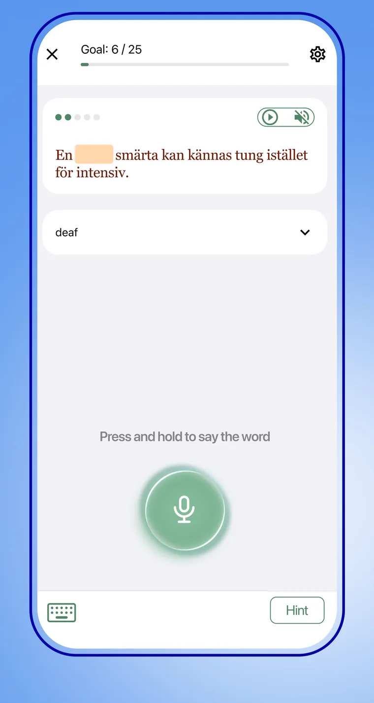A pronunciation exercise with a microphone button